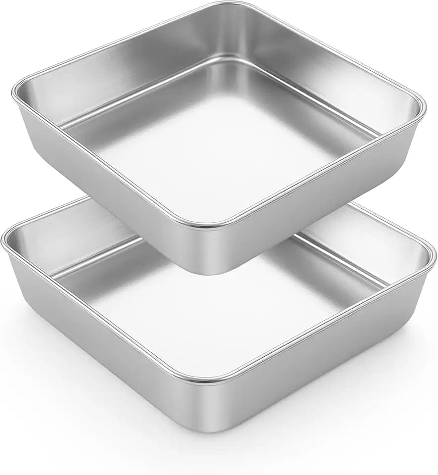LIANYU 2 PCS 9 x 9 Inch Square Cake Pan, Stainless Steel Baking Brownie Pan