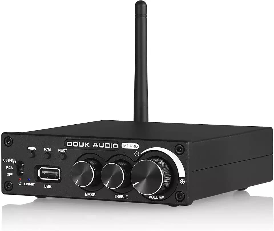 Douk Audio 320W Bluetooth 5.0 HiFi-Verstärker Empfänger 2.0-Kanal Stereo Power Amplifier Subwoofer Amp Mini Class D Integrierter Verstärker USB Music Player für Passivlautsprecher zu Hause (M1 PRO)