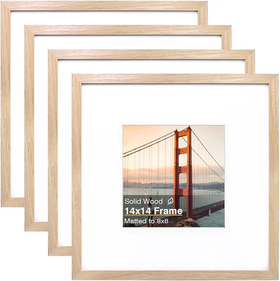 KINLINK 14x14 Picture Frames 4 Pack Natural Solid Wood Square Frames
