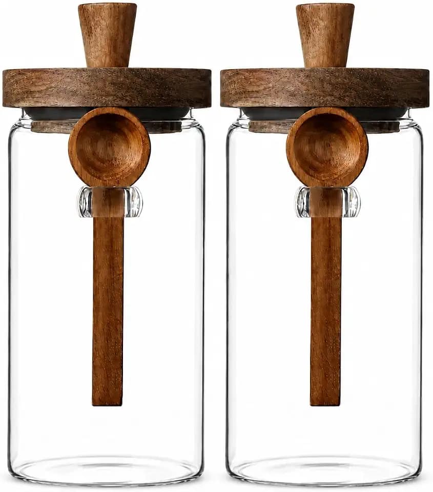 ANSQU 2 Pack Glass Jar with Spoon, 34oz Airtight Coffee Bean Container