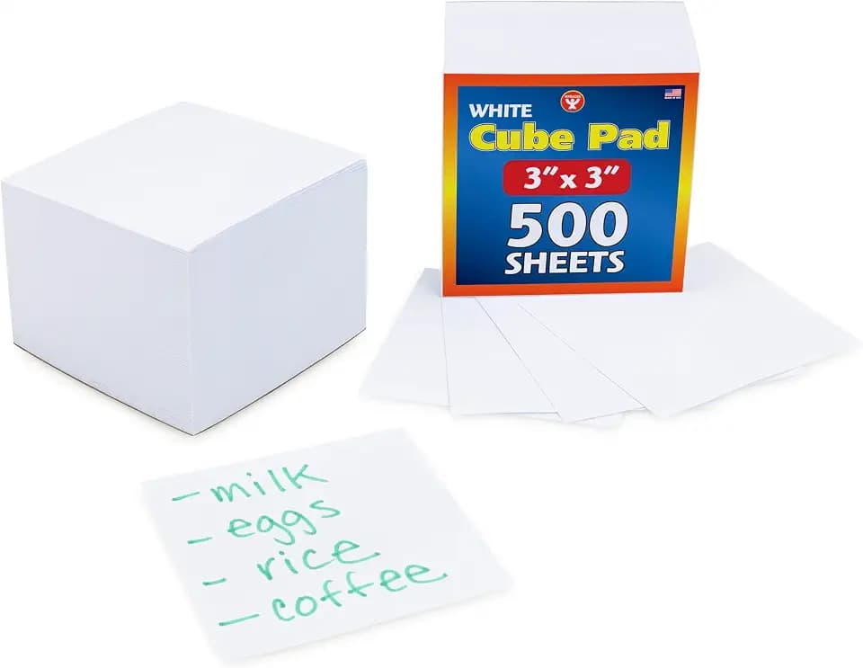 Hygloss Note Paper Cube - 3" Square Non-Sticky Memo Pad - 500 Sheets in White Color - Note Cubes - Perfect for Office & School Supplies