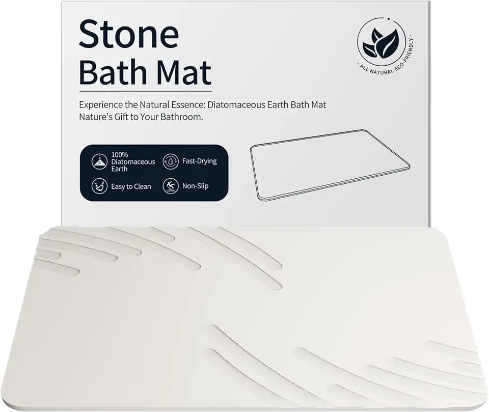 Stone Bath Mat Diatomaceous Earth Shower Mat Non Slip Super Absorbent White