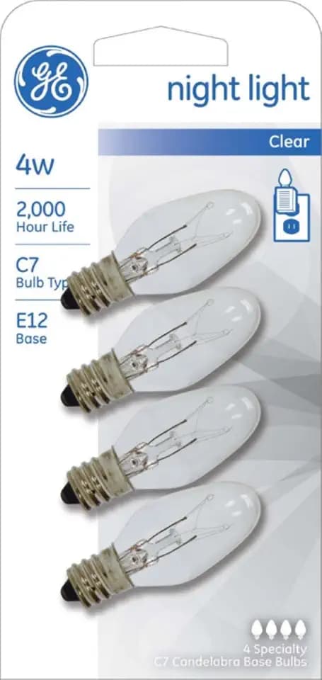 GE Night Light Bulb Standard, 4 Watt, Clear 4 ea