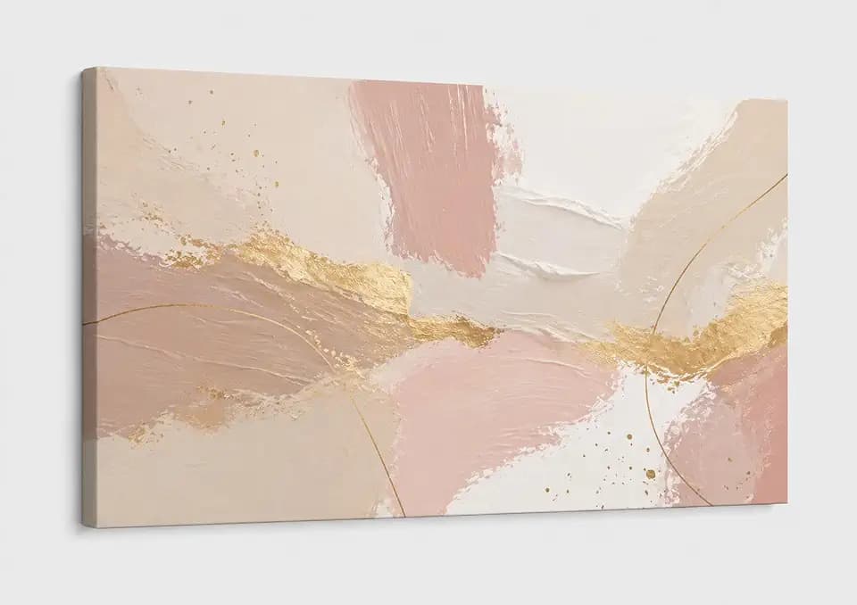 ICE ARMOR Large Blush Pink and Golden Color Brushstroke Canvas Wall Art Modern Abstract Minimalist Living Room Bedroom Decor 24x36 Inch Frameless Canvas Print - Ready to hang