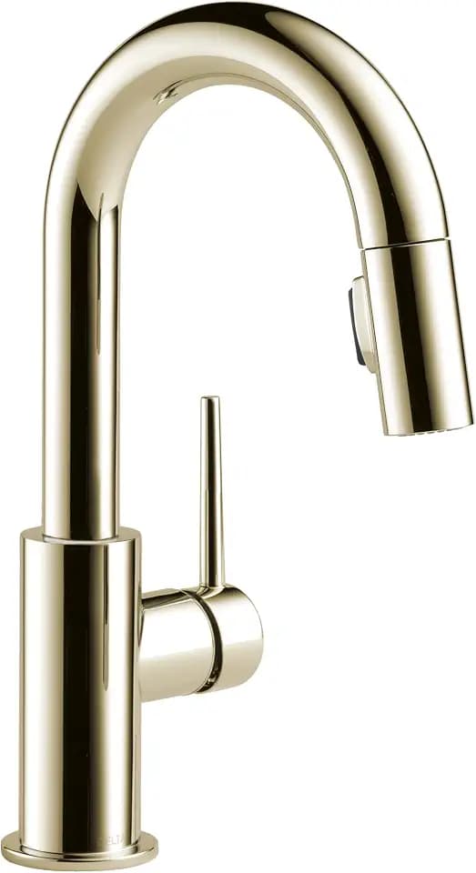 Delta Trinsic Polished Nickel Bar Sink Faucet Single Hole with Pull Down Sprayer, Modern Single Handle Prep Sink and Bar Faucet, Polished Nickel 9959-PN-DST