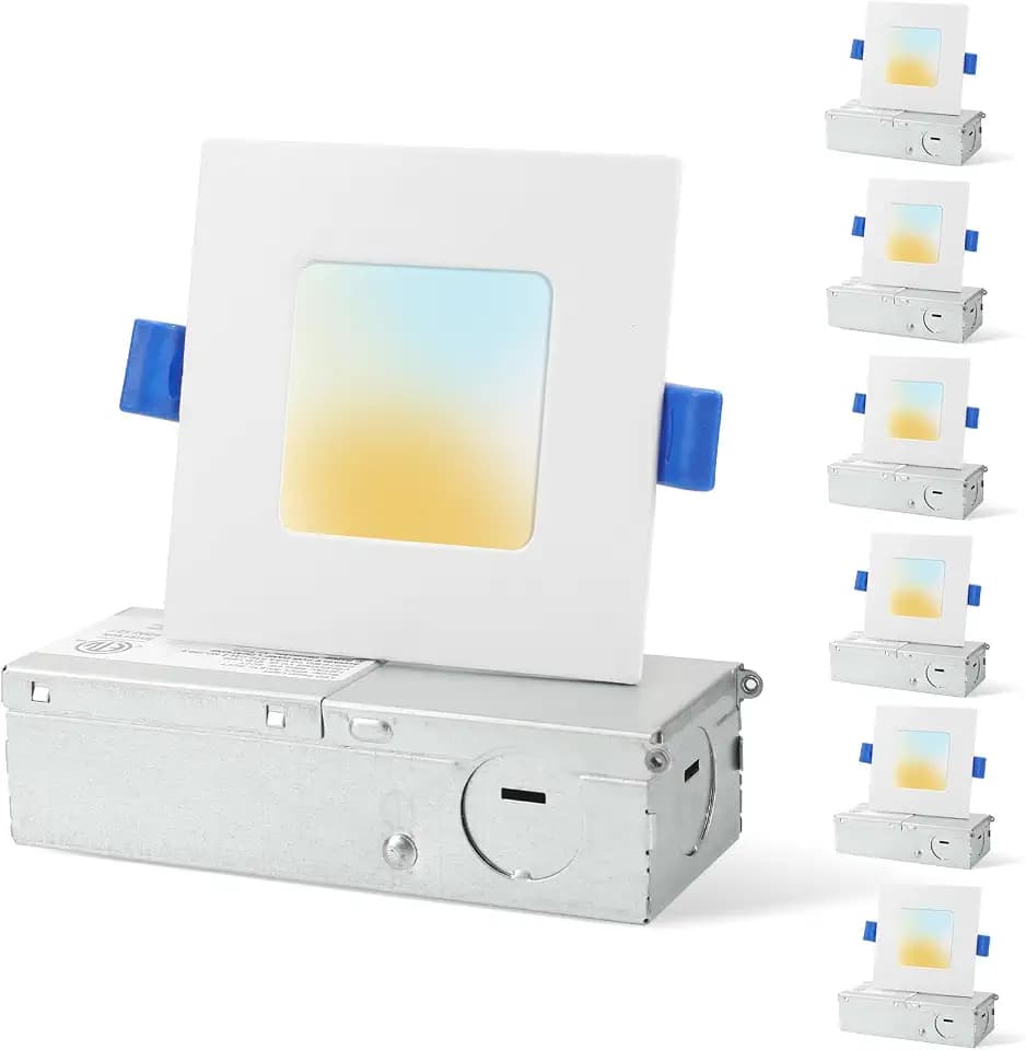 6 Pack 3 Inch Square LED Recessed Lighting, 5CCT, 6W, Dimmable