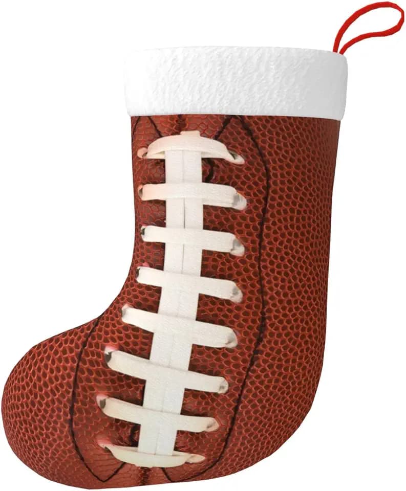 Football Christmas Stocking, Football-Themed Christmas Stocking, Fun Football Holiday Decor Sock, Double-Sided Football Stocking with Hanging Loop, Indoor Xmas Decorations