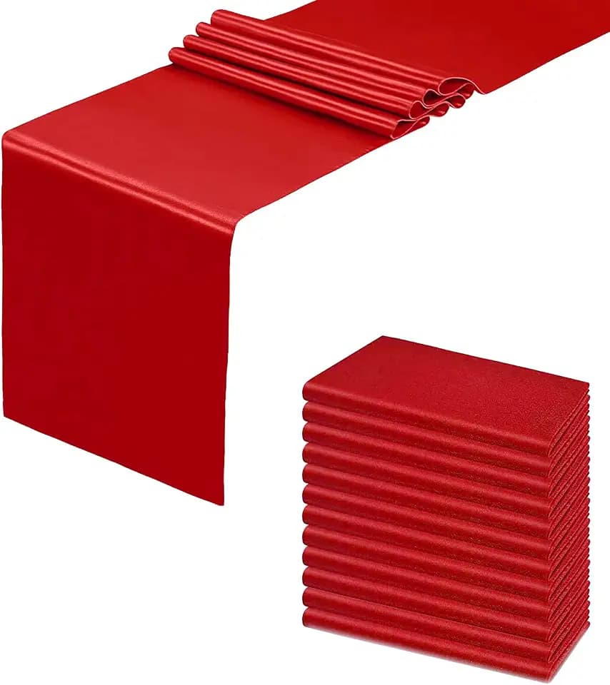 12 Pack Red Table Runners, 12x108 Inches, Satin for Wedding, Party