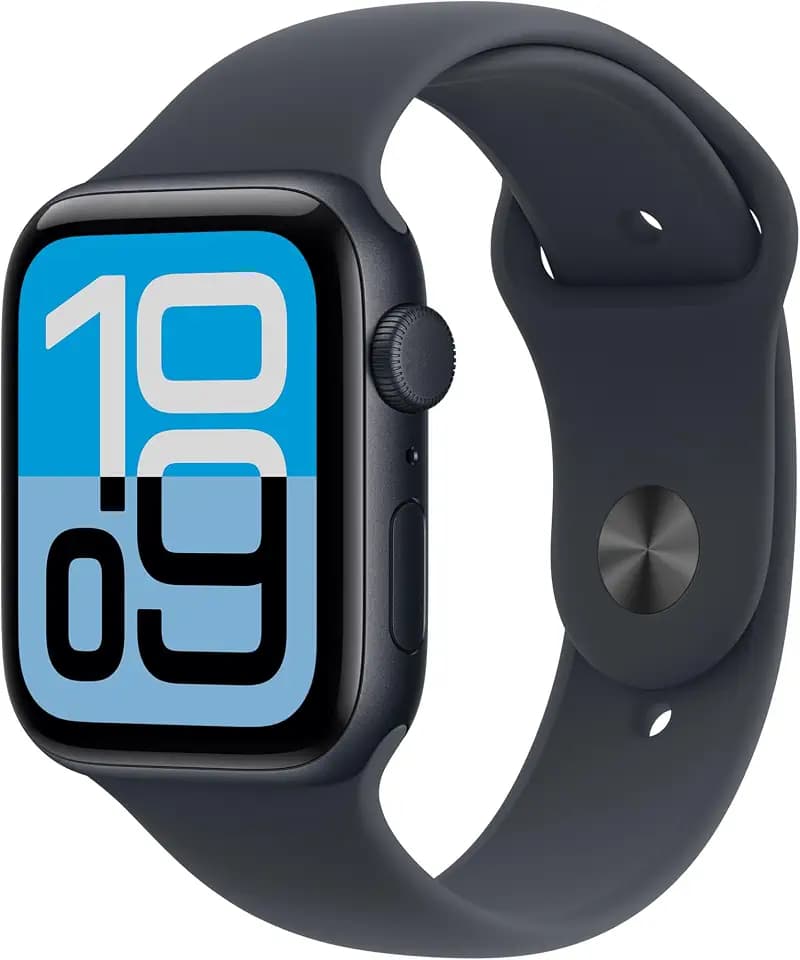 Apple Watch SE 3 GPS 44 mm Smartwatch mit Aluminiumgehäuse in Mitternacht und Sportarmband in Mitternacht (M/L). Fitness‑ und Schlaftracker, Herzfrequenzmesser, Always-On Display, Wasserschutz
