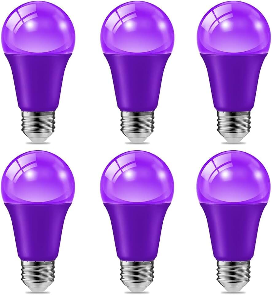 6 Pack 9W 120V E26 Base A19 LED Purple Light Bulb for Halloween Lighting