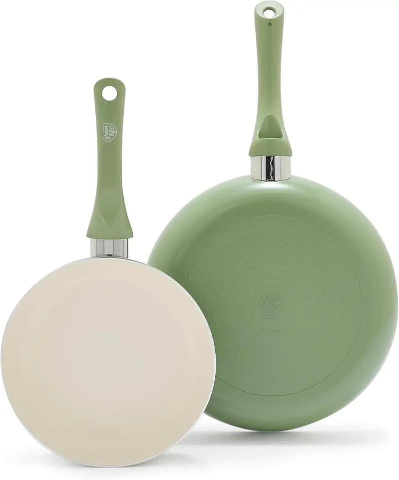 GreenLife 2 Piece (8" & 10") Ceramic Nonstick Skillet Set, Sage Green