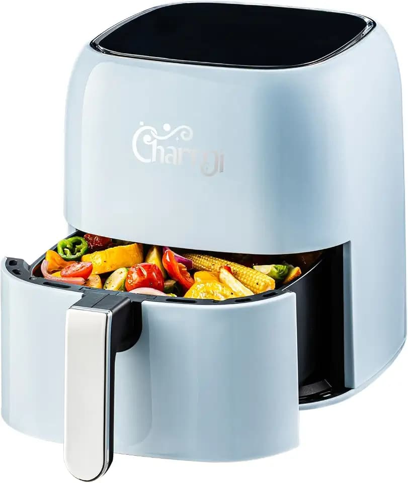 Charmi 5QT Air Fryer – Beautiful Retro Design, Stylish Countertop Look, Safe Auto Shutoff, Digital Touchscreen, 8 Cooking Presets, Digital Recipes Included (Pastel Blue)
