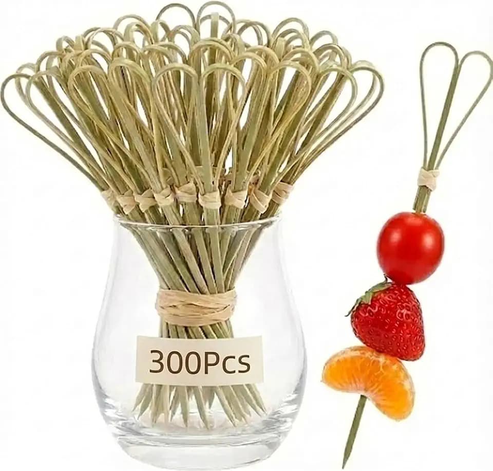 Heart Bamboo Cocktail Picks 300 Pcs, 4.7 Inch Wooden Toothpicks, Cyan