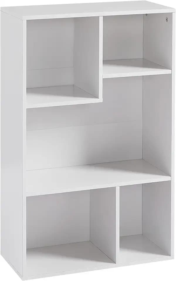 VECELO 5 Cube Modern Bookcases, 3 Tier Bookshelves, 31 Inch High Cubby Storage Organizer, Shelf Hight Up to 12.8 Inches Suit for Most Books, Vertical or Horizontal Use Available,Pearl White