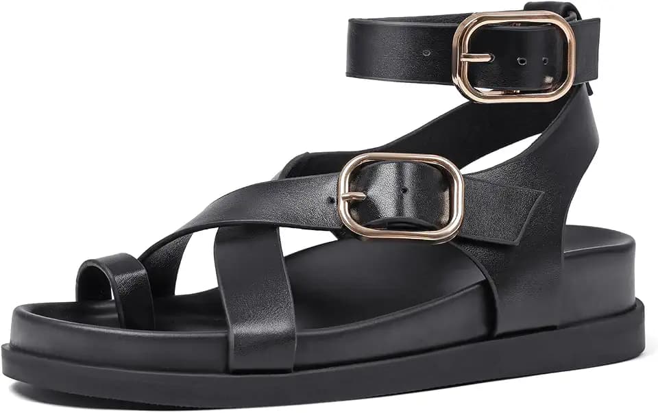 CELNEPHO Women Platform Sandals Ankle Strap Bohemian Flats Summer Shoes