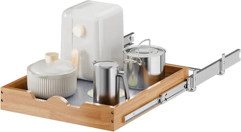 OCG Pull Out Cabinet Organizer 20"W x 21"D, Slide Out Wood Drawer Shelf, Pull Out Shelves for Base Cabinet Organization in Kitchen, Pantry, Bathroom