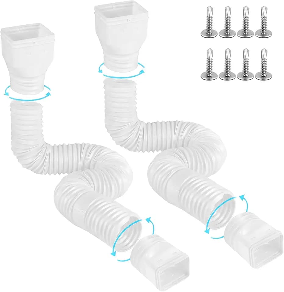Gutterlix 2 Pack Flexible Gutter Downspout Extensions Extendable from 21" to 67", Downspout Extender Comes with Adapters, Thickened Down spout Drain Extension for Rainwater Drainage(White)
