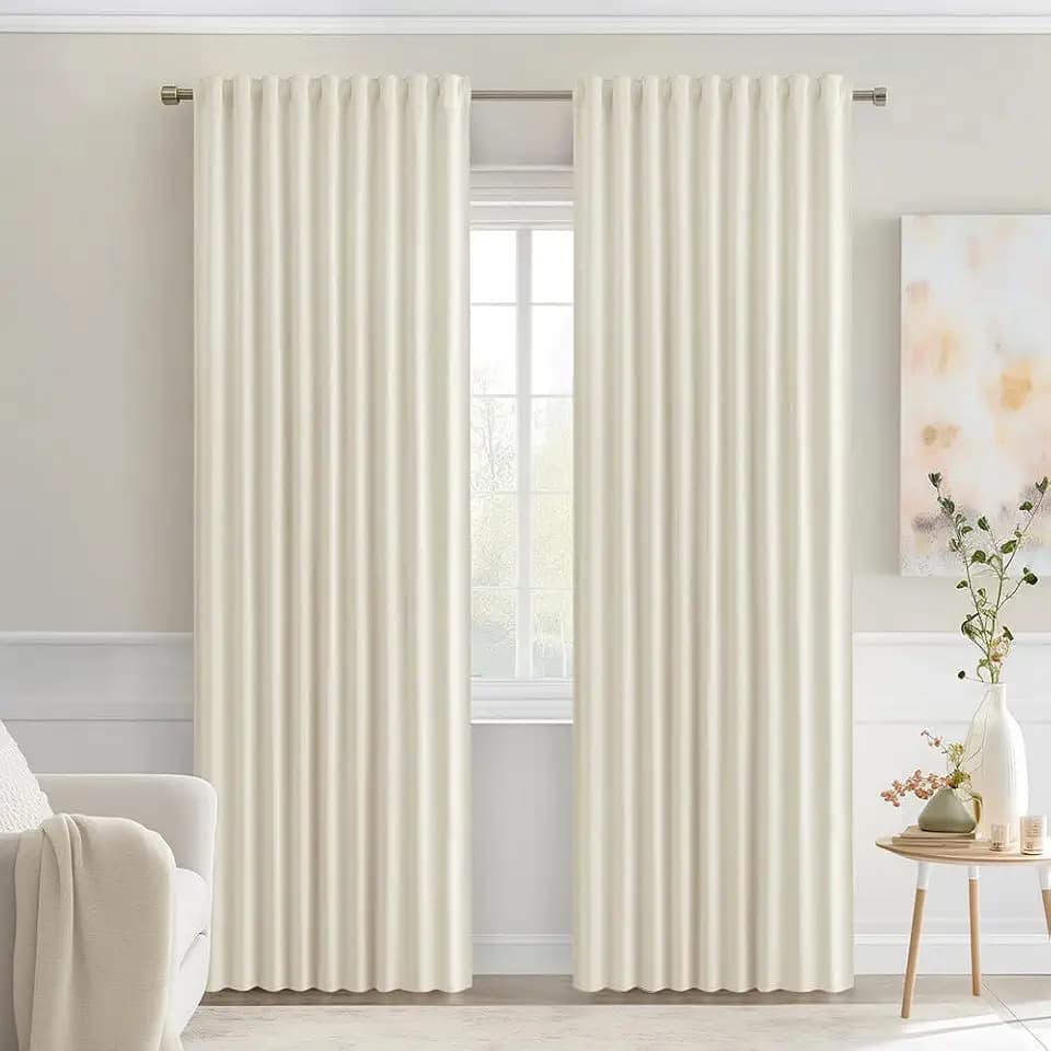 MIULEE Beige White Back Tab Blackout Curtains 52x84 Inch Length 2 Panel Set