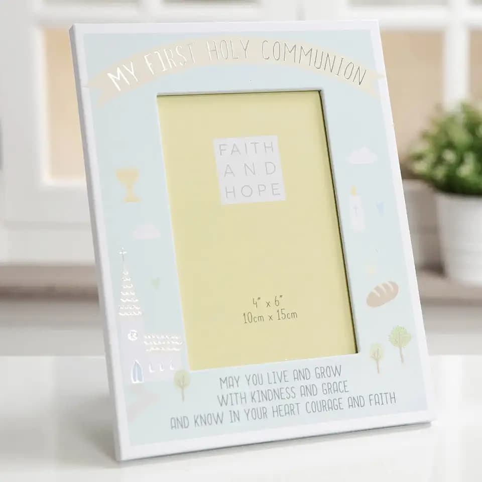 Fainth & Hope First Communion Photo Frame 4" X 6" Blue