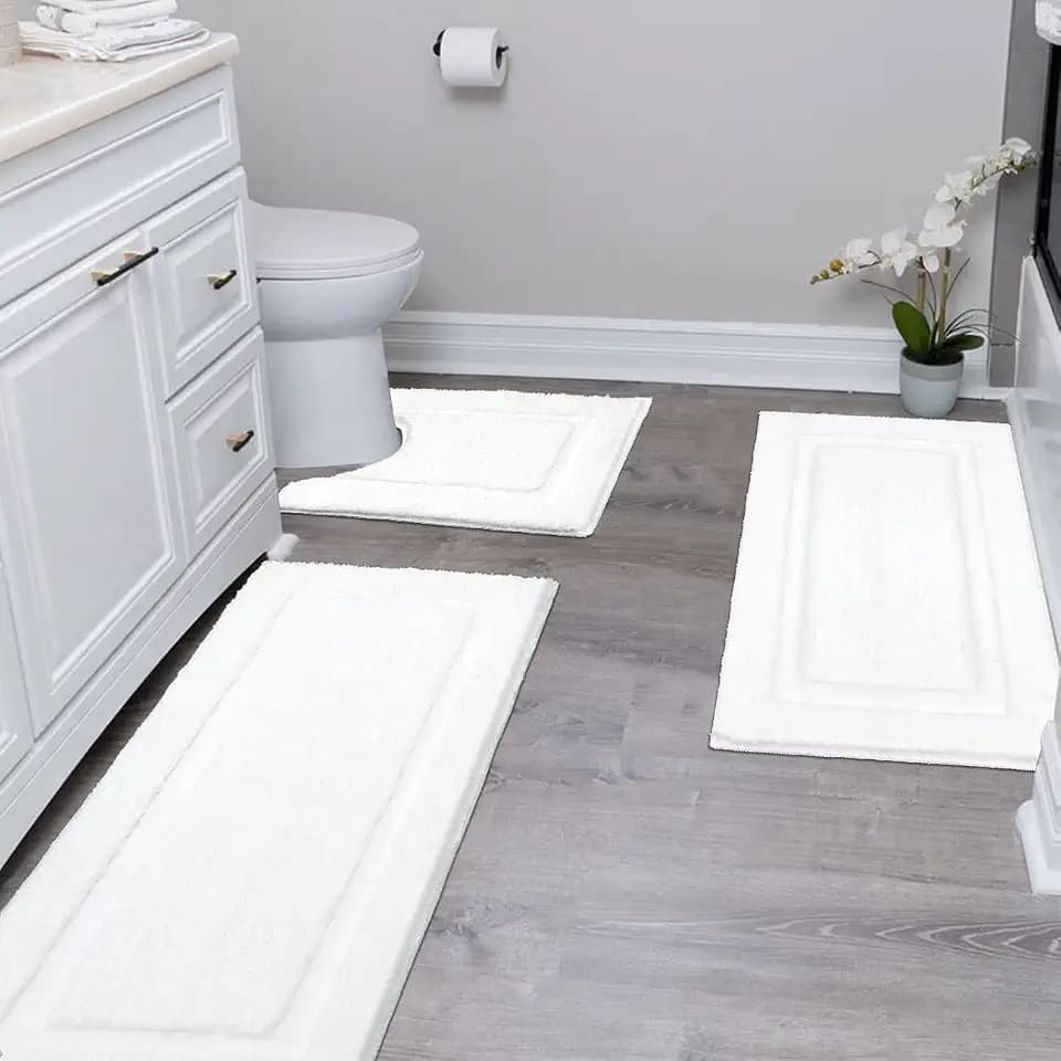 SHACOS White Bathroom Rugs Sets 3 Piece Bath Mat U Shaped Toilet Rug