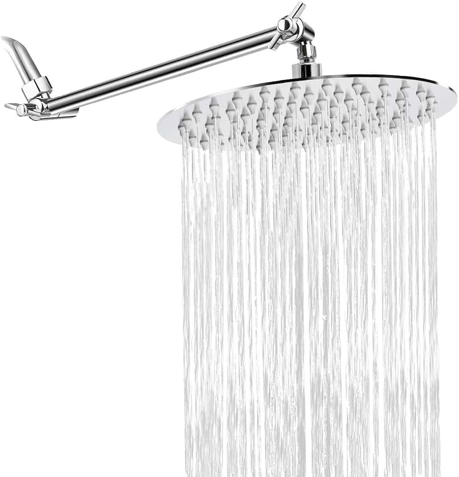 NearMoon Rain Shower Head with 11'' Adjustable Arm, High Pressure Stainless Steel Rainfall Shower, Ultra-Thin Design - Pressure Boosting (8 Inch, Chrome)
