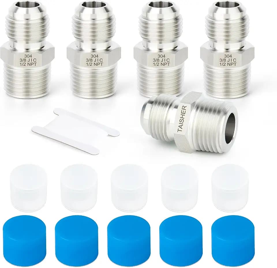 TAISHER 5PCS Forging of 304 Stainless Steel JIC Flare Tube Fitting, 3/8" JIC Male x 1/2" NPT Male, Half Union