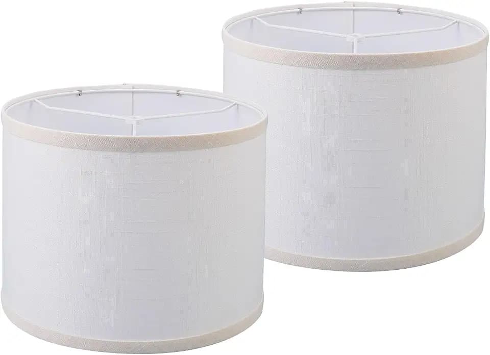 lampshades Set of 2, Drum Lamp Shades Set of 2, Lamp Shades for Table Lamps Easy Assembly Required Lamps Shades Natural Linen Fabric (White, 13"x13"x10")