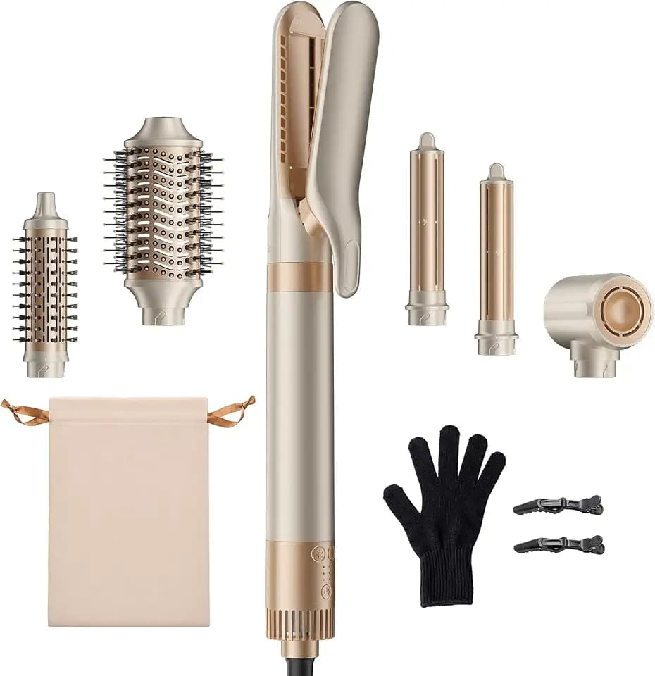 MESCOMB 6 in 1 Hair Dryer and Straightener, Hot Air Styler Wrap - Fast Drying, 1500W Air Dryer with Straightener, Frizz-Free Blowout Brush for Smoothing & Curling, Volumizing