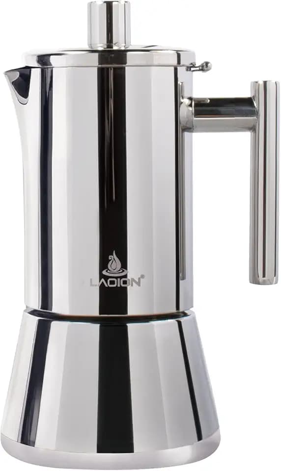 LAOION Stovetop Espresso Maker, 6Cup 10 oz Moka Pot, Stainless Steel