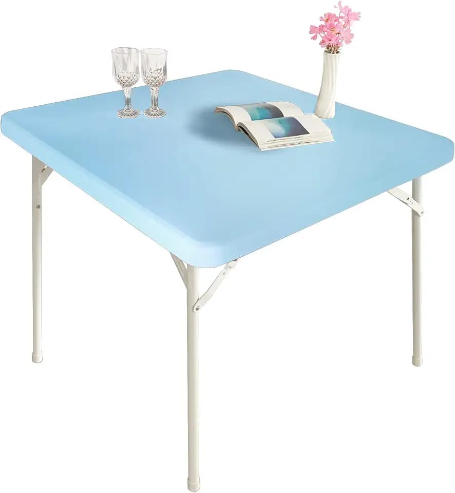 Cocktail Fitted Spandex Stretch Square Table Covers Caps Elastic Square Tablecloth Blue Mist Table Topper 48x48 Inch