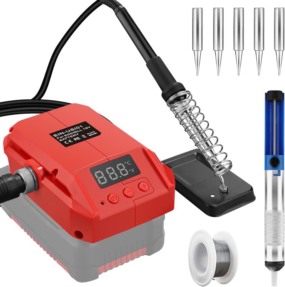 Cordless Lötkolben Set für Einhell 18V Power X-Change Akku, 60W LCD Einstellbar Temperatur 180-480°C, mit ON/OFF Schalter, Saugstab, Lötkolbenständer für Elektrische Arbeiten
