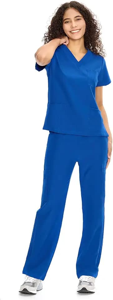 COZYFIT Scrubs for Women Set - V-Neck & Straight Leg Pants with 9 Pockets