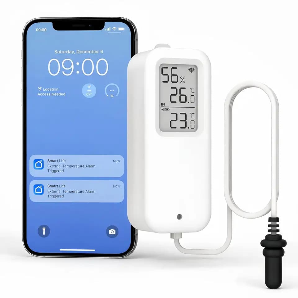DAYTECH WiFi Freezer Thermometer Alarm, No Hub Required, App Alerts, 1 Pack