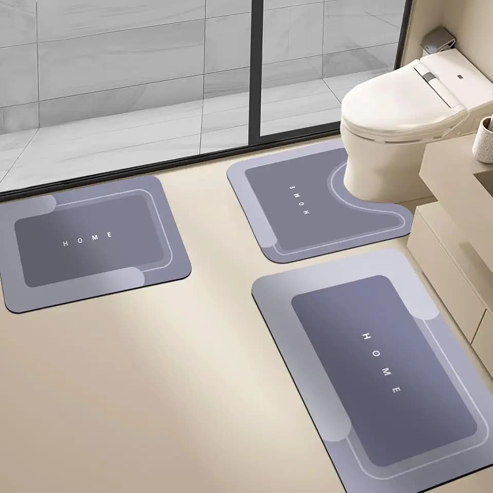 Housego Absorbent Bath Mat, Quick Dry Bath Rug, Non-Slip, 3PCS, Blue