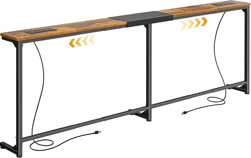 Huuger 63.4-78.3'' Extendable Console Table with Outlets, Retro Brown