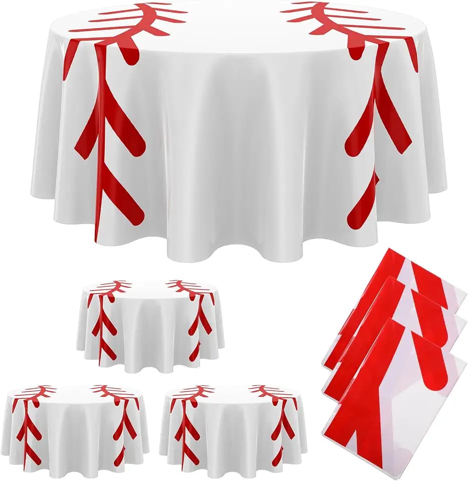 Oudain 12 Pcs Round Baseball Tablecloth 84 Inch Plastic Disposable, White