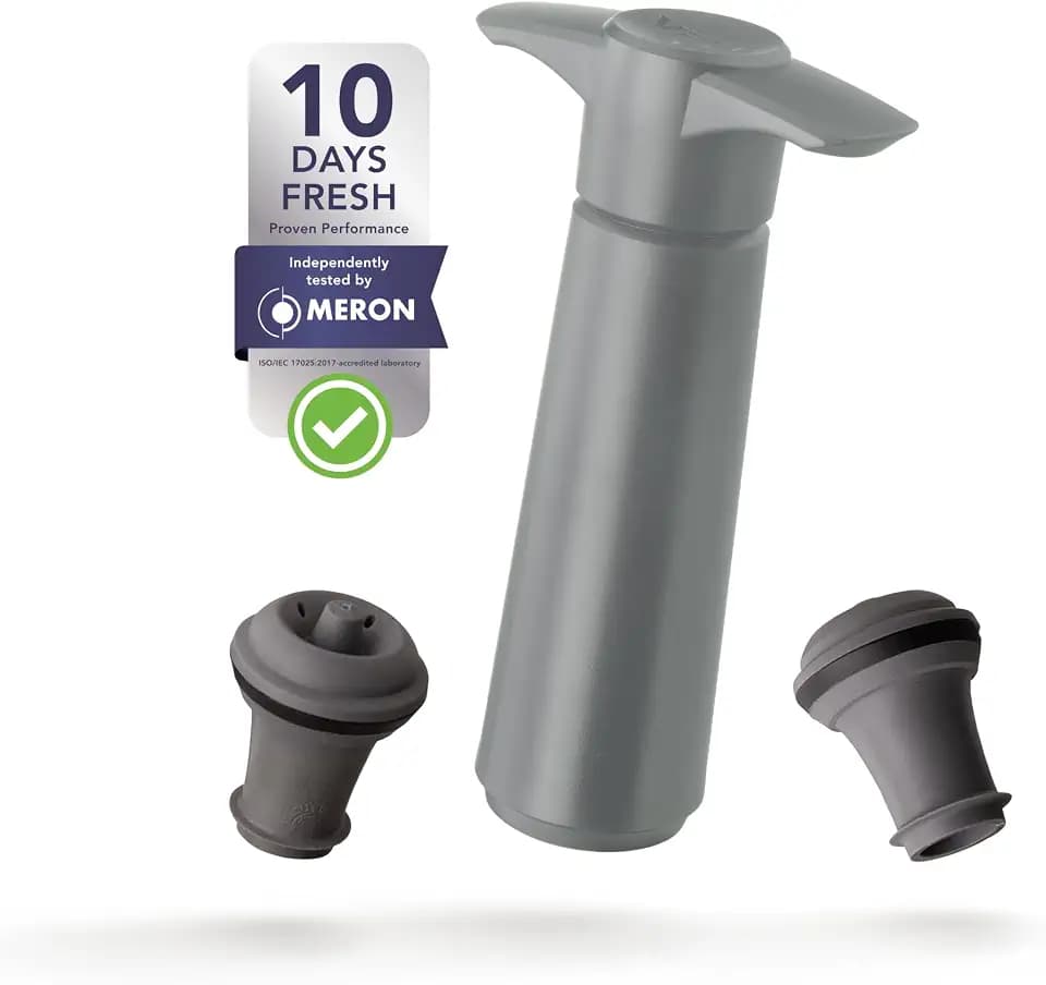 Vacu Vin Original Wine Pump - 2 Vacuum Wine Stoppers - Wine Saver - Gray