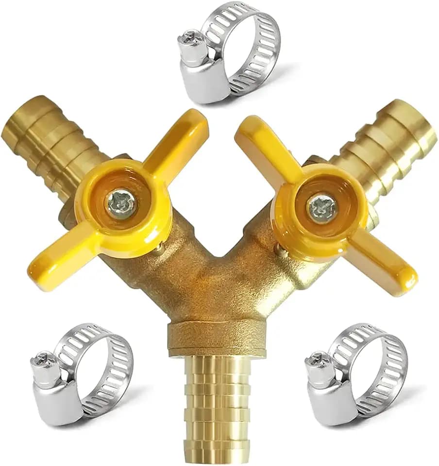 Uenede Brass 1/4 Inch Barb Ball Valve with 2-switch 3-way Y-shaped, 1PCS