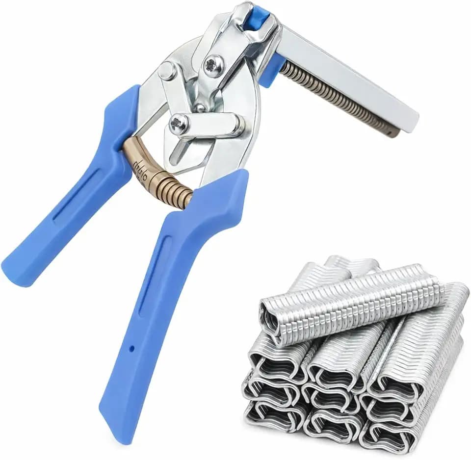 Hog Ring Pliers Kit with 600 Galvanized Steel Hog Rings – Heavy‑Duty Manganese‑Steel Tool for Fencing, Animal Cages, Upholstery & Wire Railing Repair-Blue