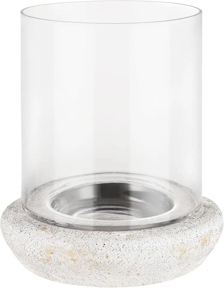 11" Versatile Glass Hurricane Candle Holders for Pillars and Plants with Metal Base in Shabby White, Clear Glass Vases, Glass Candlestick Holder, Rustic Farmhouse Decor (Shabby White, 11")