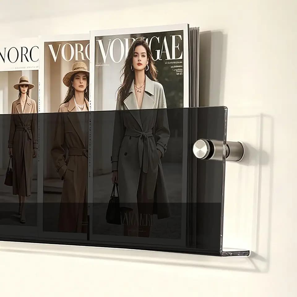 2-Pack Black Acrylic Magazine Holder Brochure Holder, 24 Inch Hanging Magazine Rack with Hardware, Floating Bookshelf Brochure Display Organizer for Home, Office, Reception Area