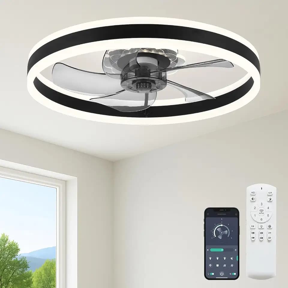 Fszdorj 24'' Low Profile Ceiling Fan with Light and Remote, Fandelier Black