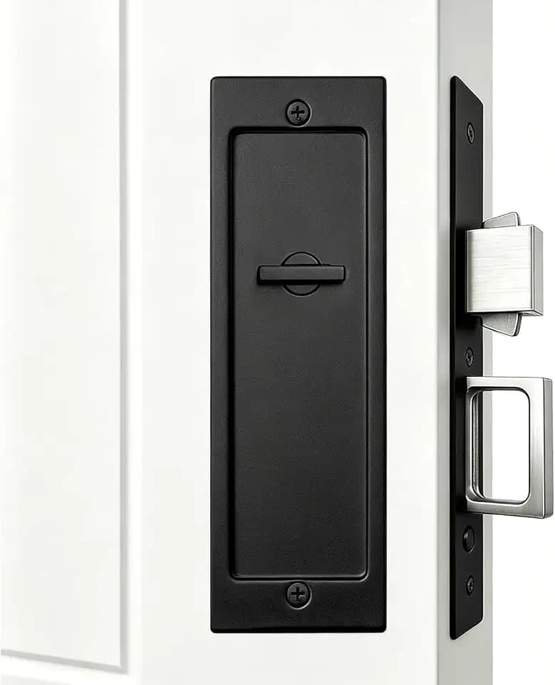 Privacy Pocket Door Lock for Bedroom & Bathroom, Matte Black