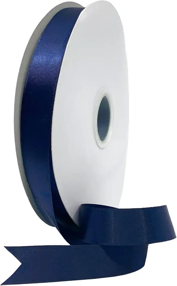 Morex Ribbon Recycled Polyester RPET Double FACE Satin Ribbon, 7/8 inch x 100 yds, Navy Blue