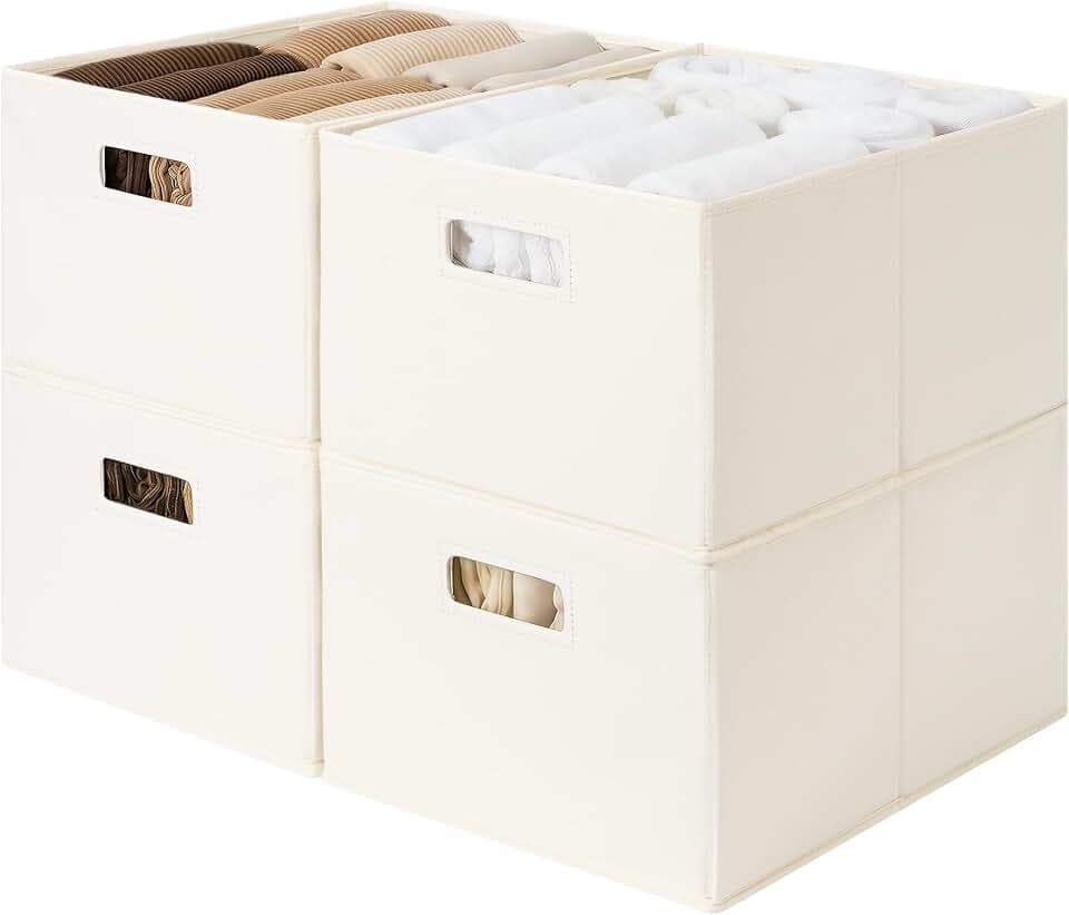 StorageWorks Fabric Storage Bins for Shelves, Large, 4-Pack, Ivory