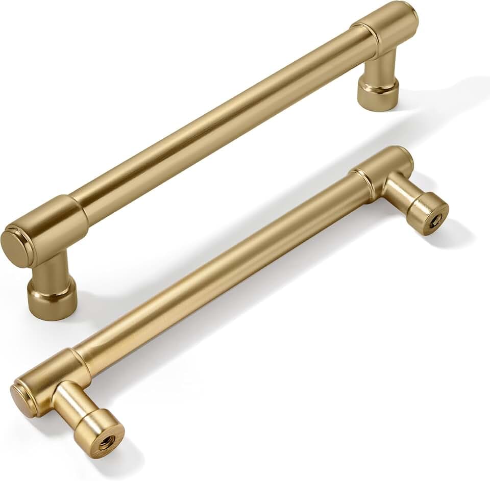 khtumeware 20 Pack Brushed Brass Cabinet Pulls 6 Inch(152MM) Hole Centers Kitchen Brushed Gold Cabinet Handles Cabinet Hardware Kitchen Handles for Cabinets Cupboard Handles Drawer Pulls