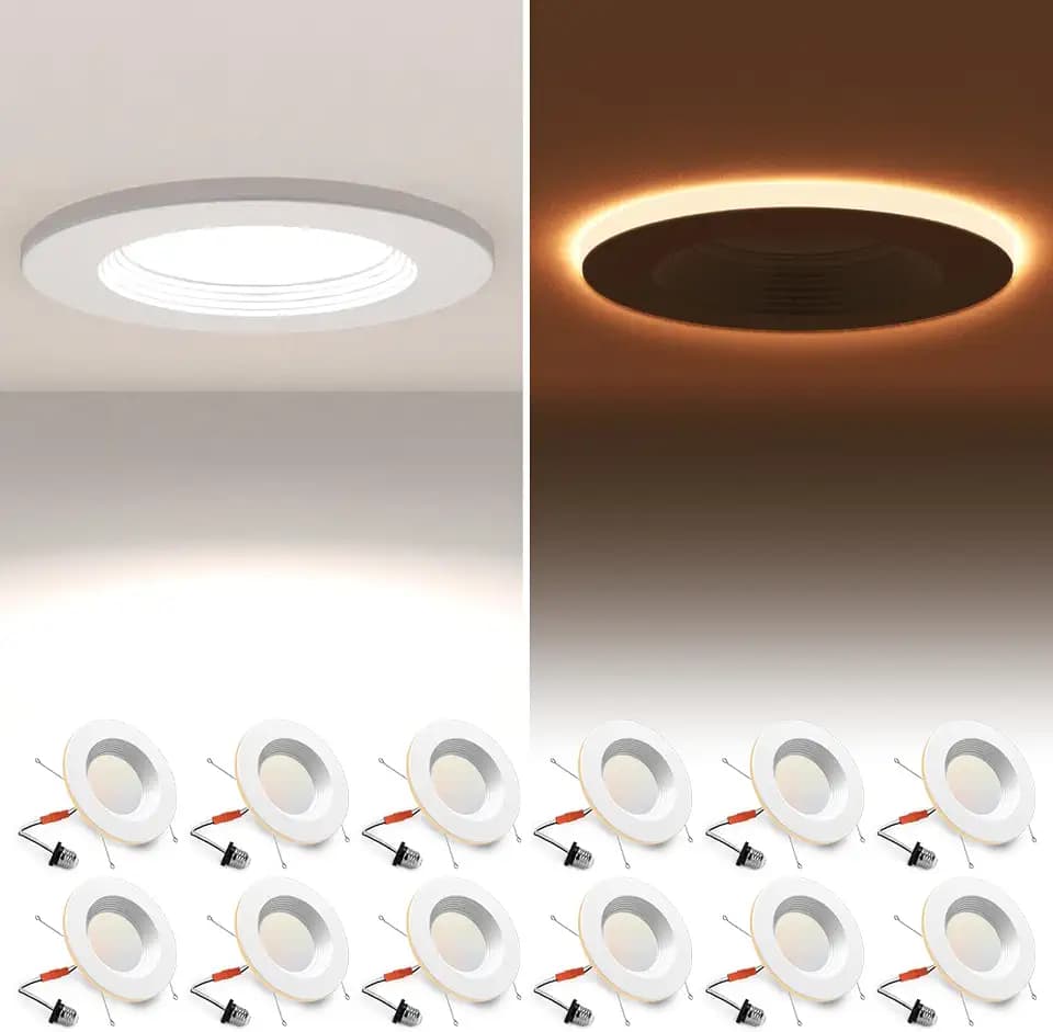 POWERASIA 12 Pack 5/6 Inch LED Metal Recessed Lighting with Night Light