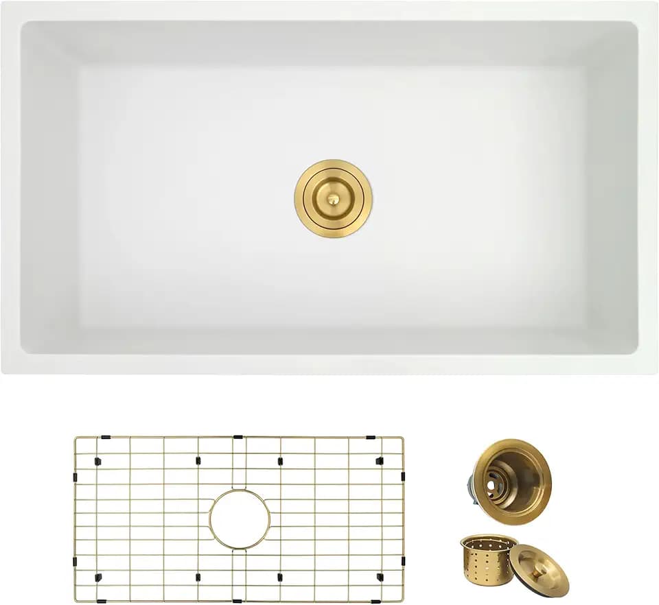 MILOSEN 32''x18''White Undermount or Drop In Granite Composite Kitchen Sink