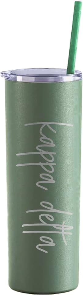 Go Greek Chic Kappa Delta Laser Engraved Skinny Tumbler with Straw (Pine)