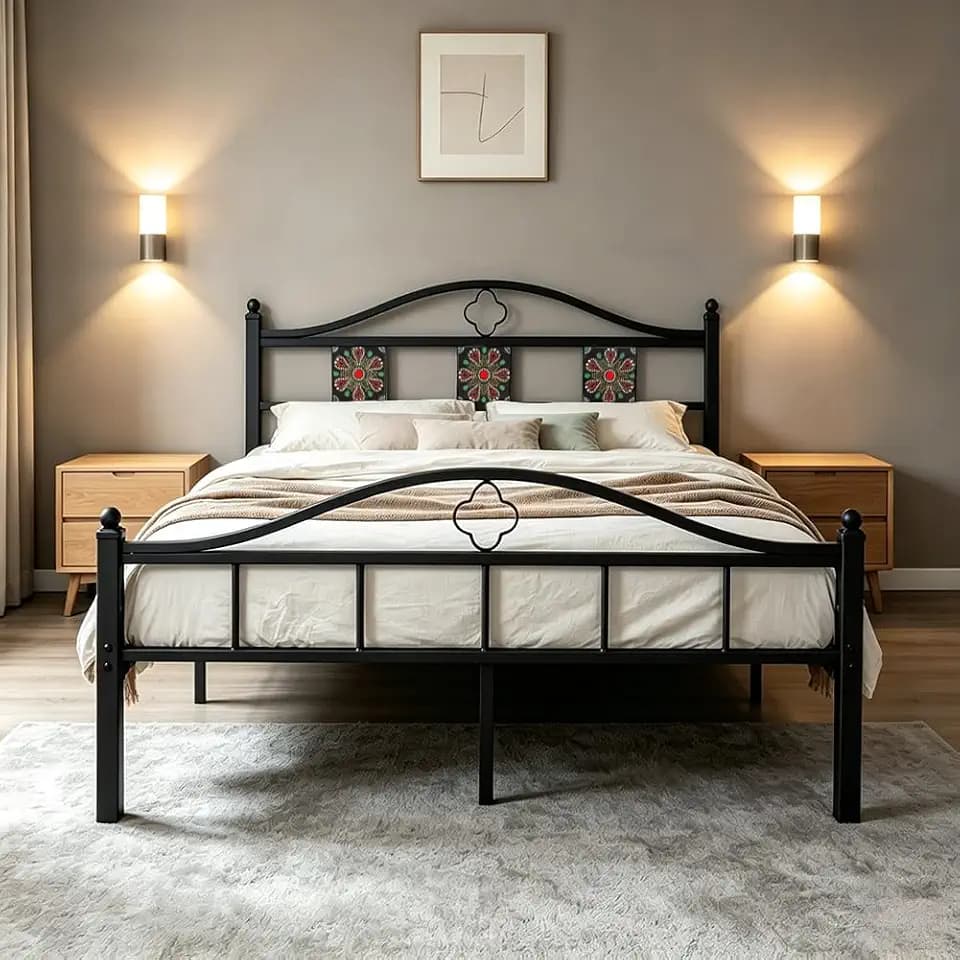 Full Size Bed Frame with Headboard Footboard, Victorian Metal Platform Beds